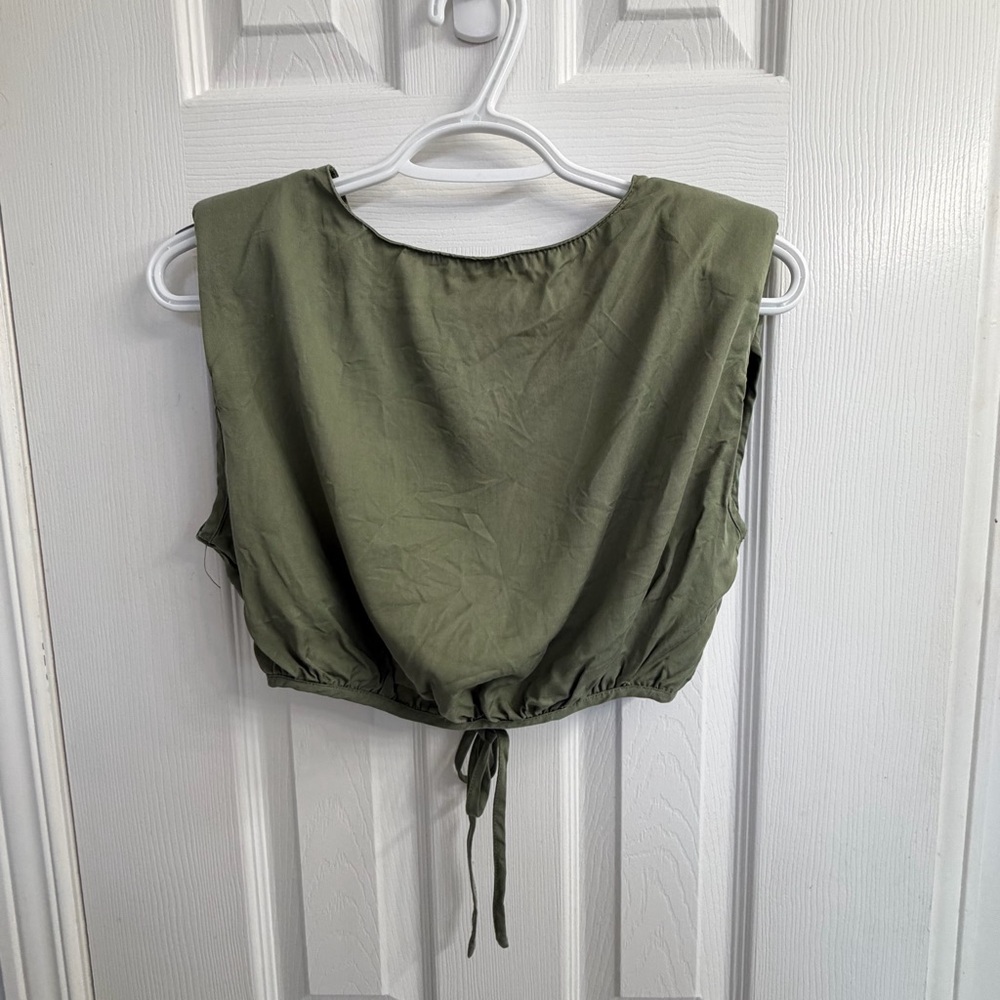 Nana the Brand Olive Green Tie Back Crop Top Women's XS Lyocell Minimalist Boho
